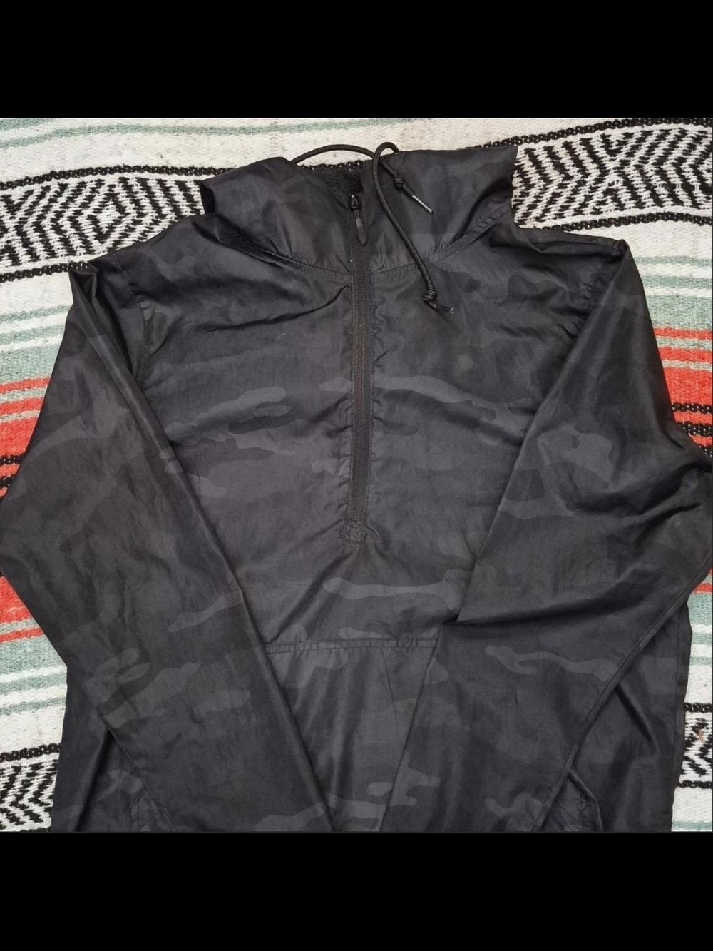 Black Camo Half-Zip Pullover Windbreaker